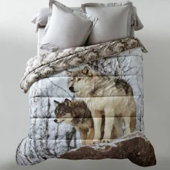 Dekbed<Blancheporte Dekbed in microvezel met "wolf" fotoprint 400 g/m2 beige