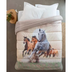 Kids Dekbed|Dekbed<Blancheporte Dekbed in microvezel met paarden in fotoprint 400 g/m2 beige / bruin