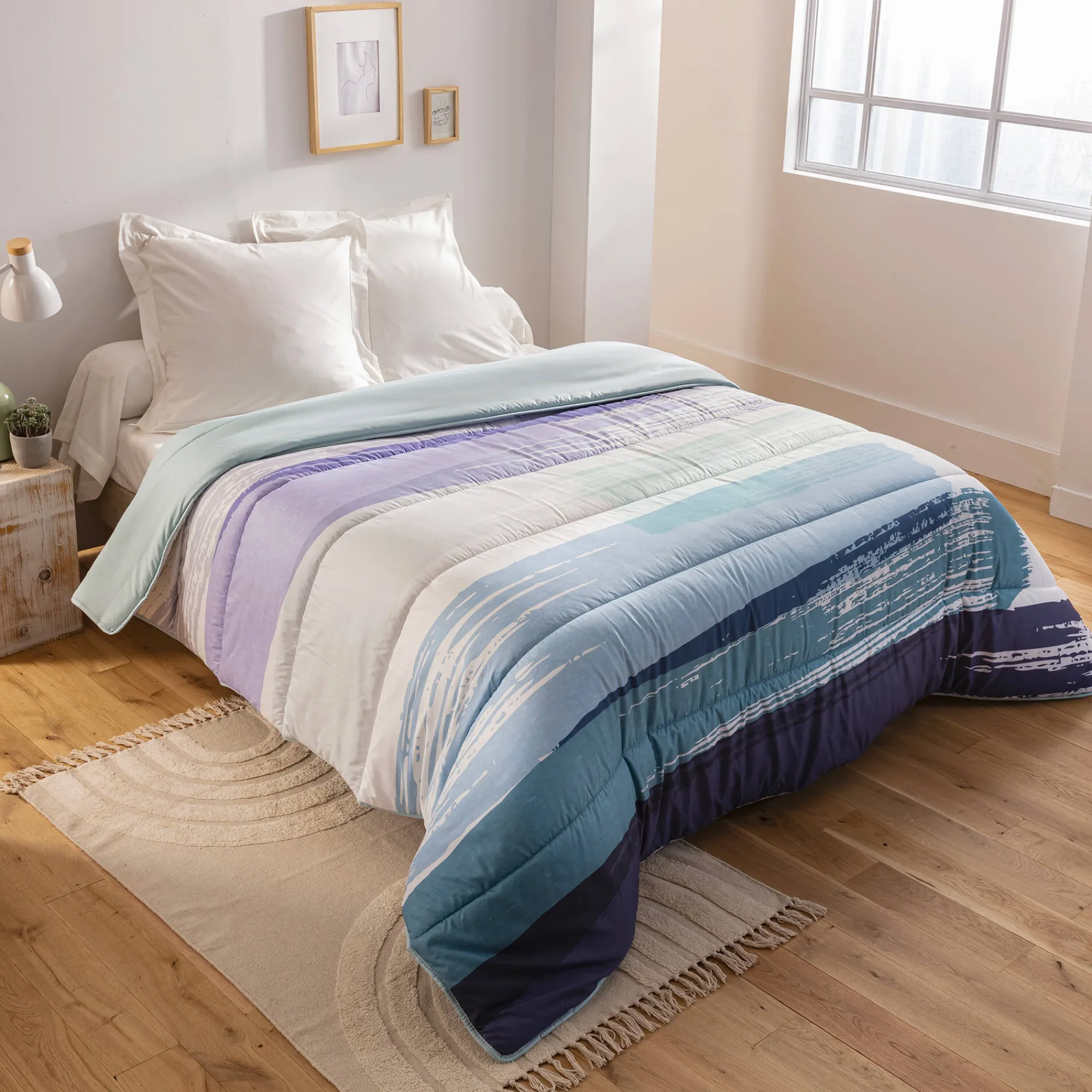 Dekbed<Blancheporte Dekbed in microvezel met Pastel print 400g/m2 blauw