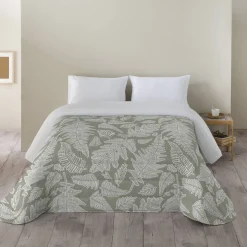 Dekbed<Blancheporte Dekbed in microvezel met herbarium-print 200 g/m² groen / beige
