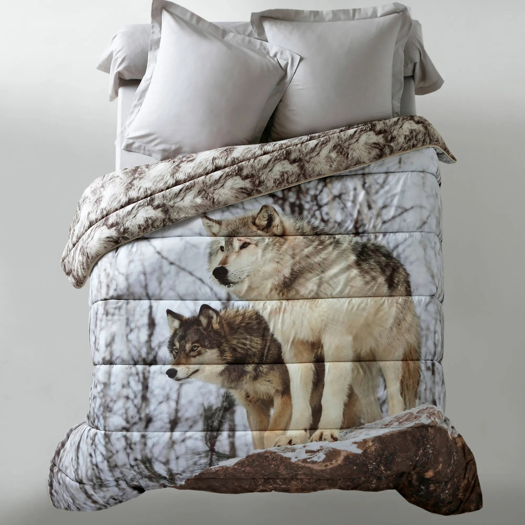 Dekbed<Blancheporte Dekbed in microvezel met "wolf" fotoprint 200 g/m2 beige