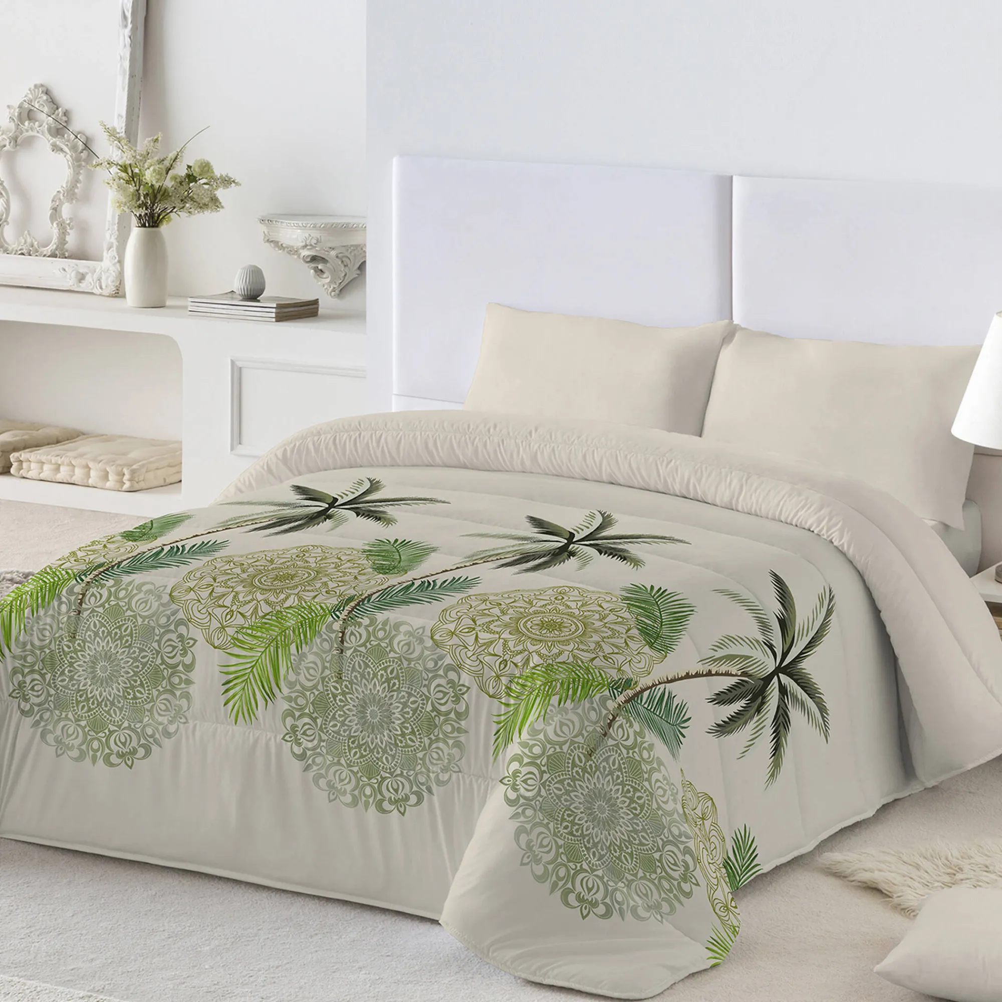 Dekbed<Blancheporte Dekbed in microvezel met tropische bladerenprint 200g/m2<br><br> groen