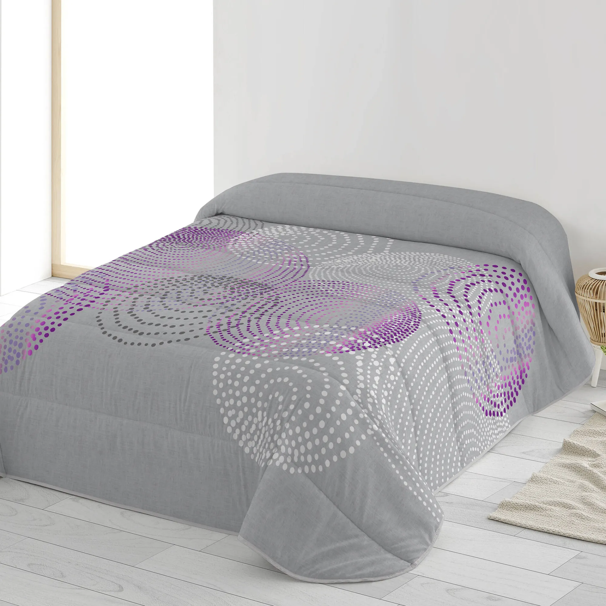 Dekbed<Blancheporte Dekbed in microvezel met grafische cirkelprint, 200 g/m2 grijs / parma