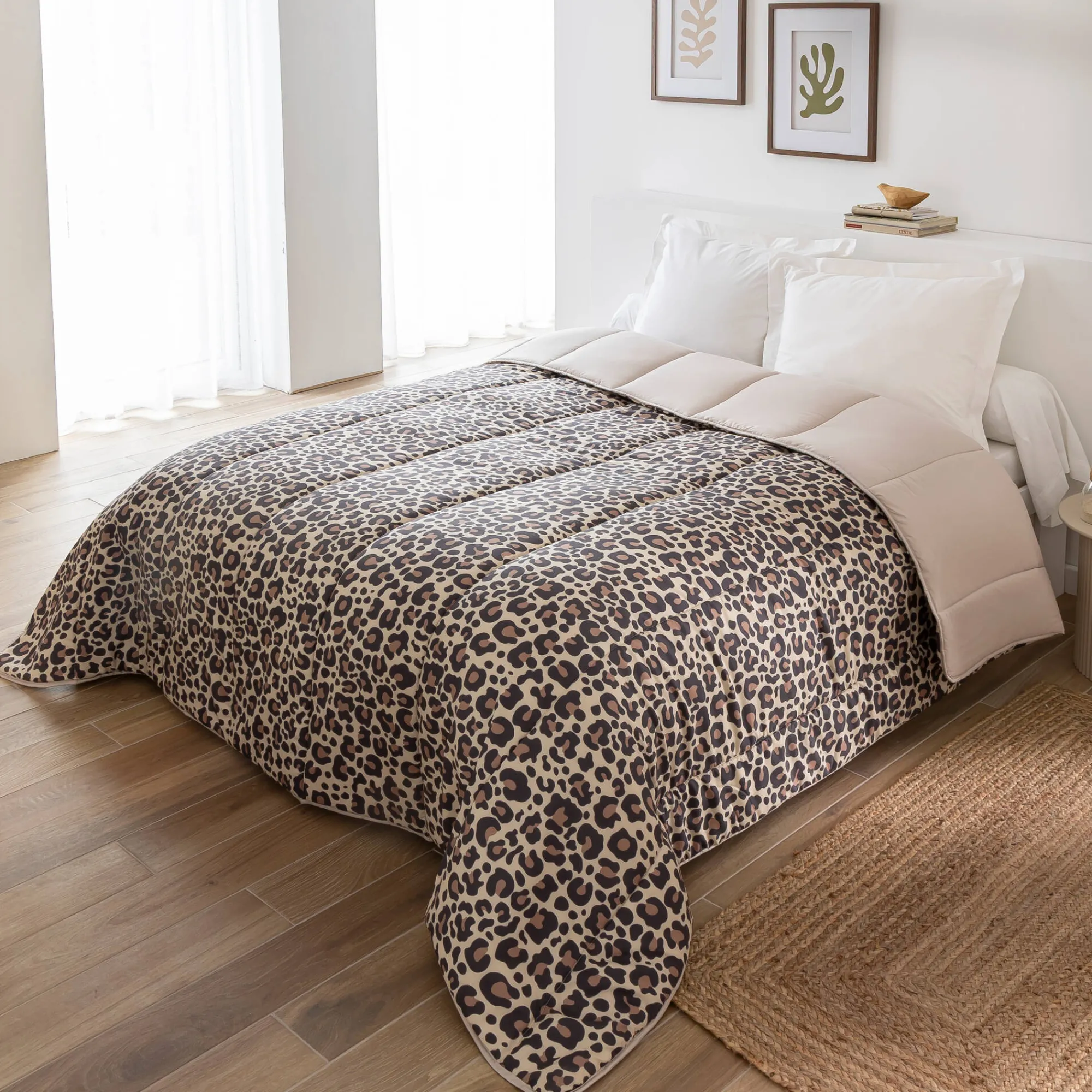 Dekbed<Blancheporte Dekbed in microvezel met luipaardprint 400g/m2 beige / zwart