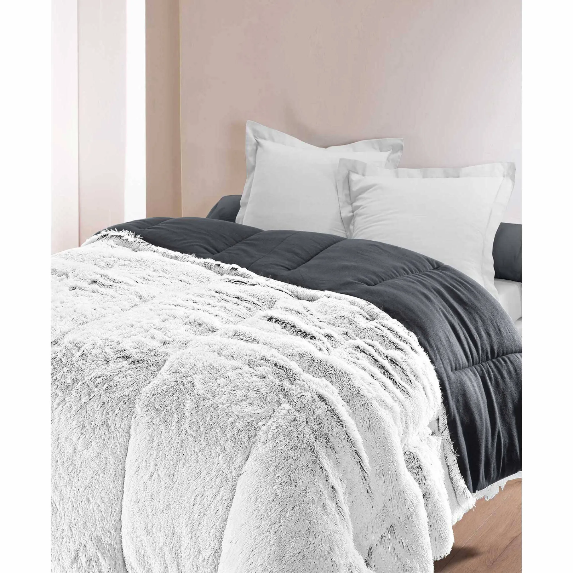 Dekbed<Ourson Dekbed in synthetisch bont 350 g/m2 chiné grijs