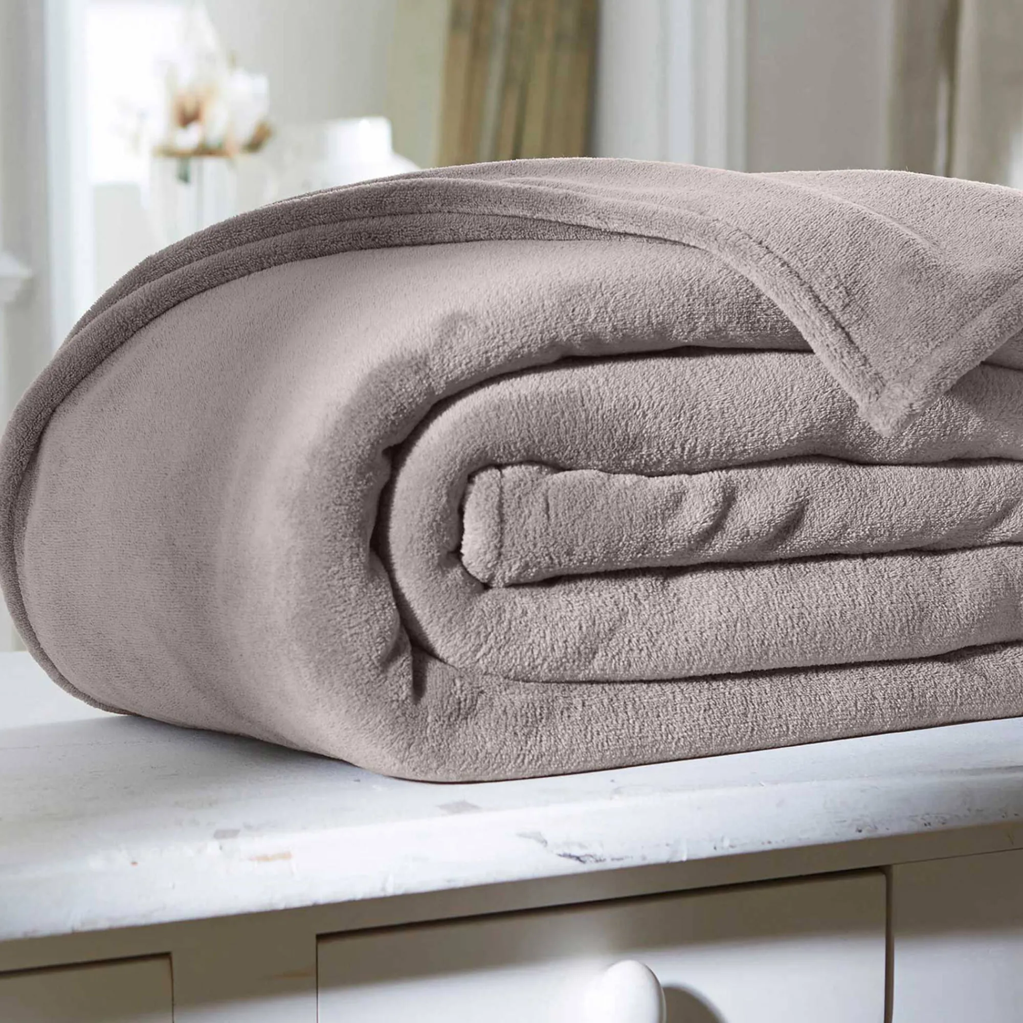 Deken<Blancheporte Deken met pluchetouch taupe