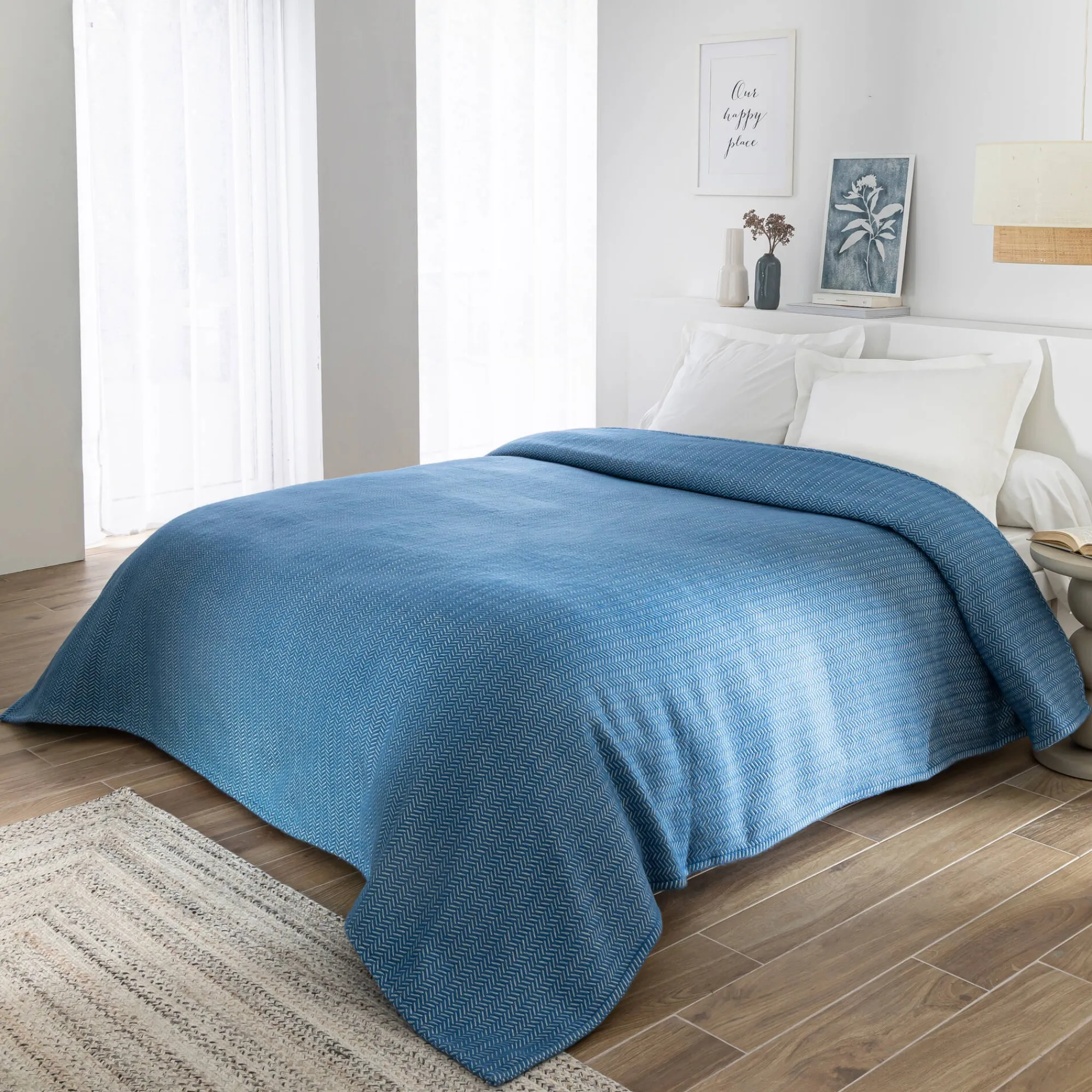 Deken<Blancheporte Deken, mix van wol en Courtelle® acryl, 450g/m2 blauw