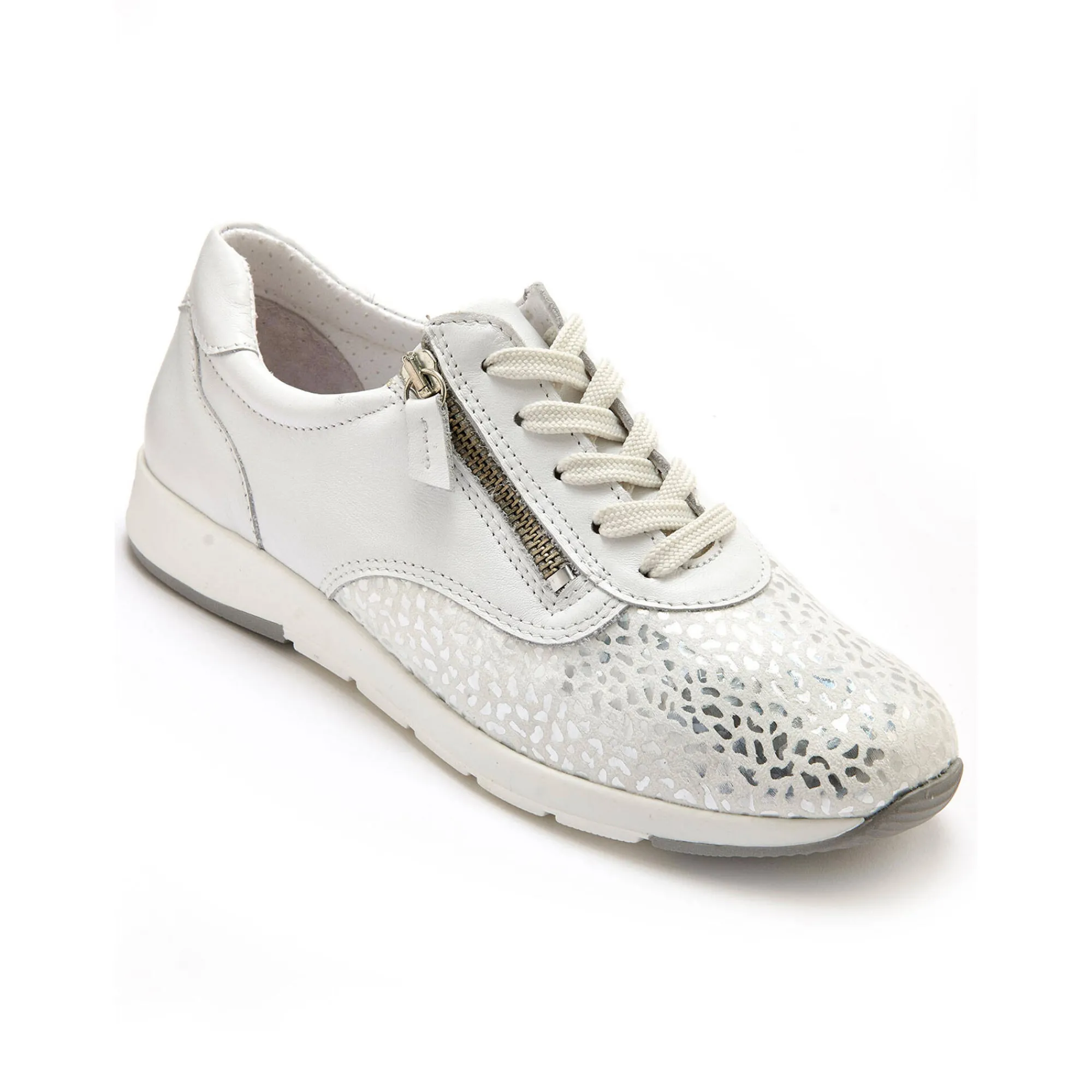 Baskets En Sneakers|Schoenen<PédiConfort Derby's in leer Hallux Confort wit / zilverkleurig