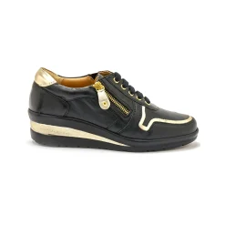 Baskets En Sneakers|Schoenen<PédiConfort Derby's met comfortbreedte, in leer met metallic details zwart