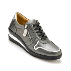 Baskets En Sneakers|Schoenen<PédiConfort Derby's met comfortbreedte, in leer met metallic details grijs