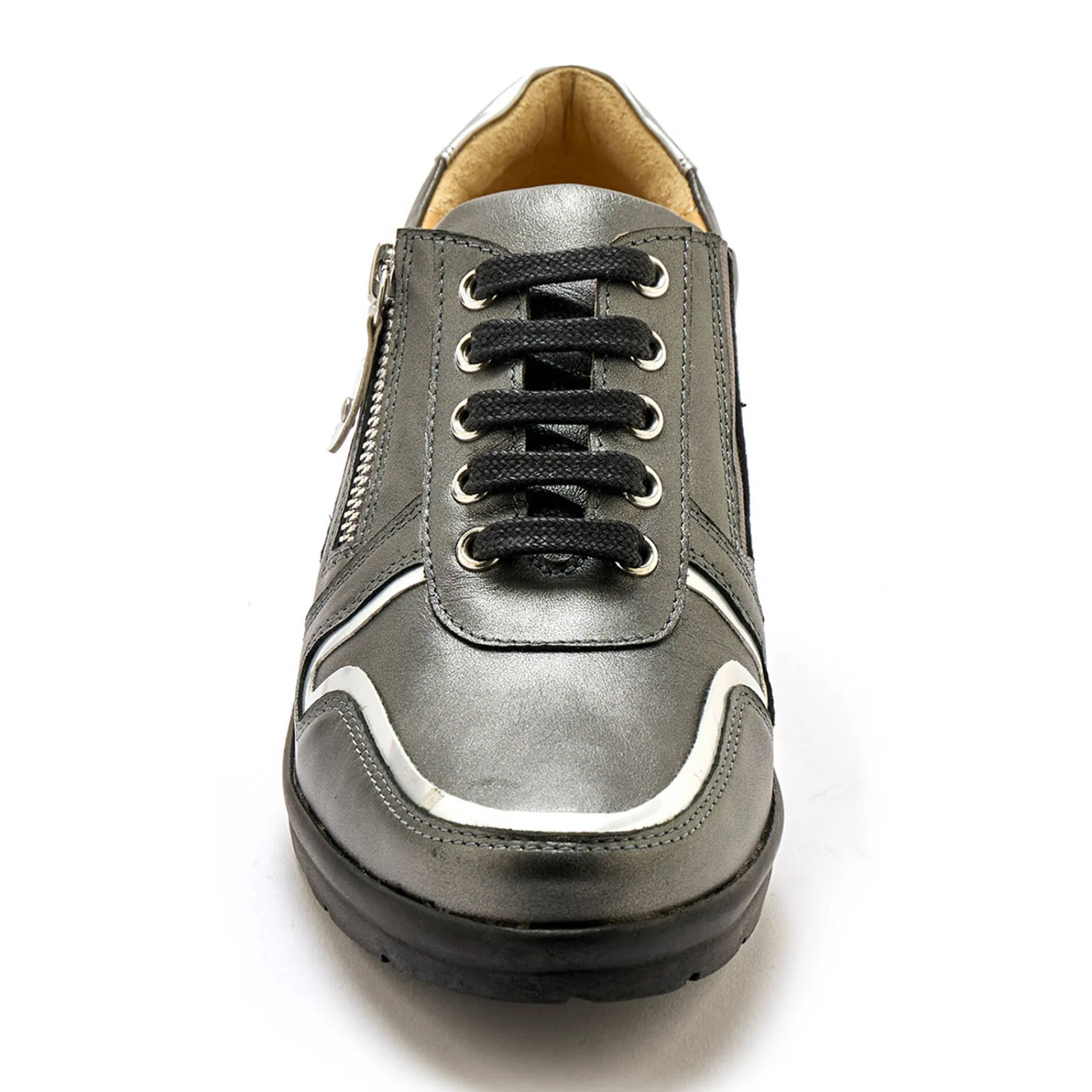 Baskets En Sneakers|Schoenen<PédiConfort Derby's met comfortbreedte, in leer met metallic details grijs