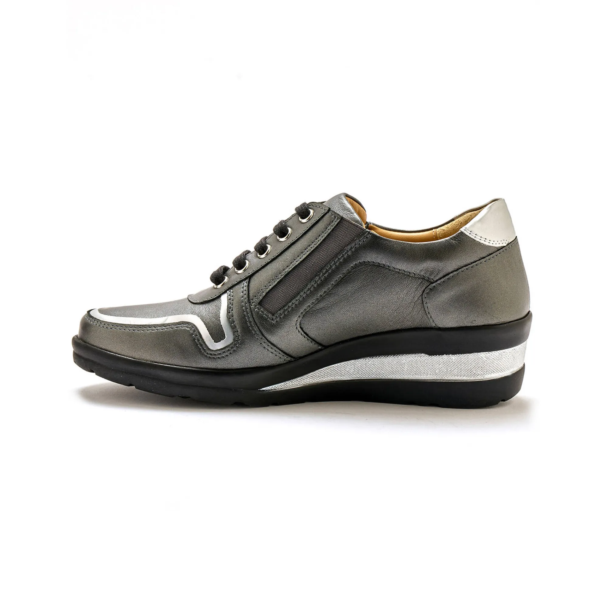 Baskets En Sneakers|Schoenen<PédiConfort Derby's met comfortbreedte, in leer met metallic details grijs