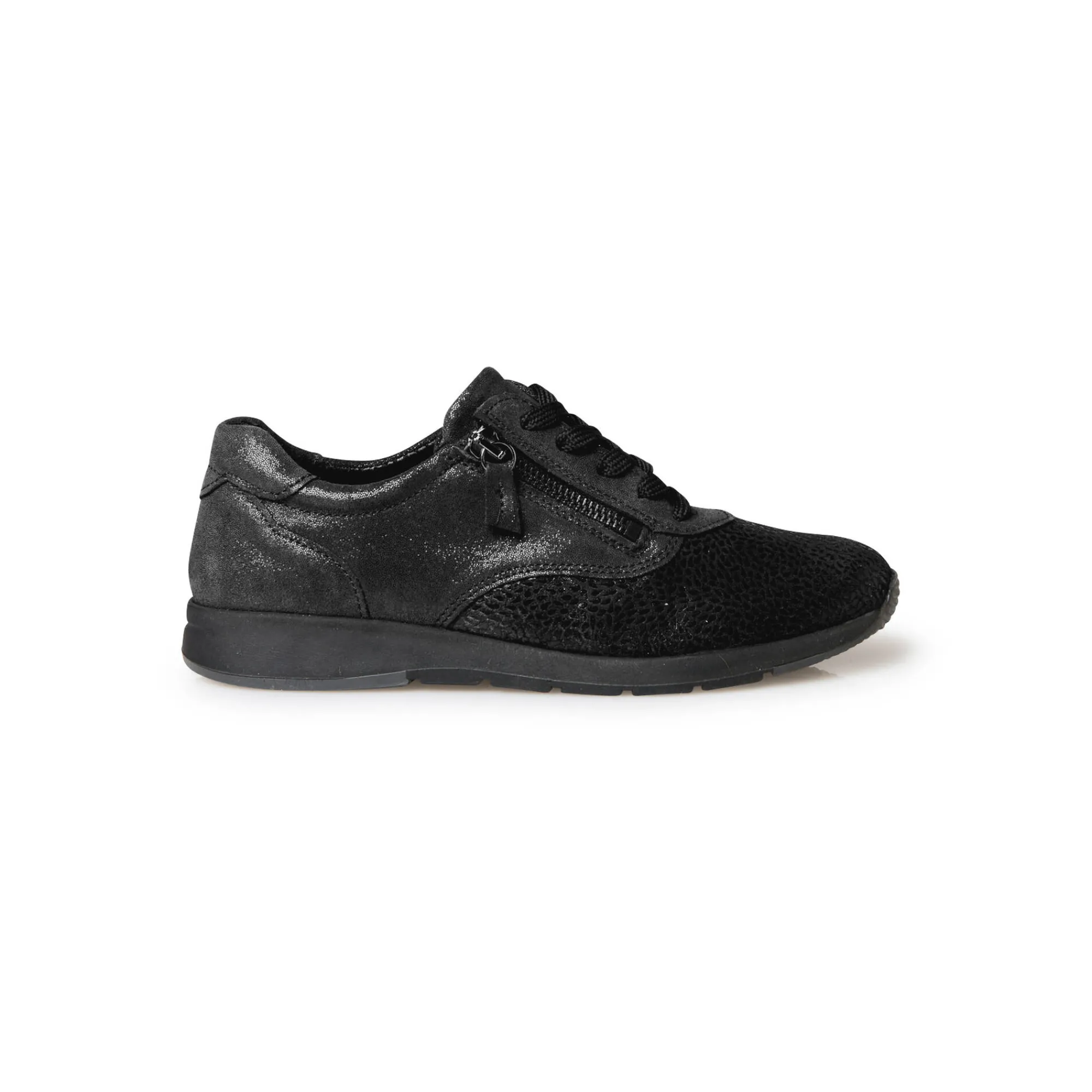 Baskets En Sneakers|Schoenen<PédiConfort Derby's met vetersluiting en rits in leer en stretchstof zwart