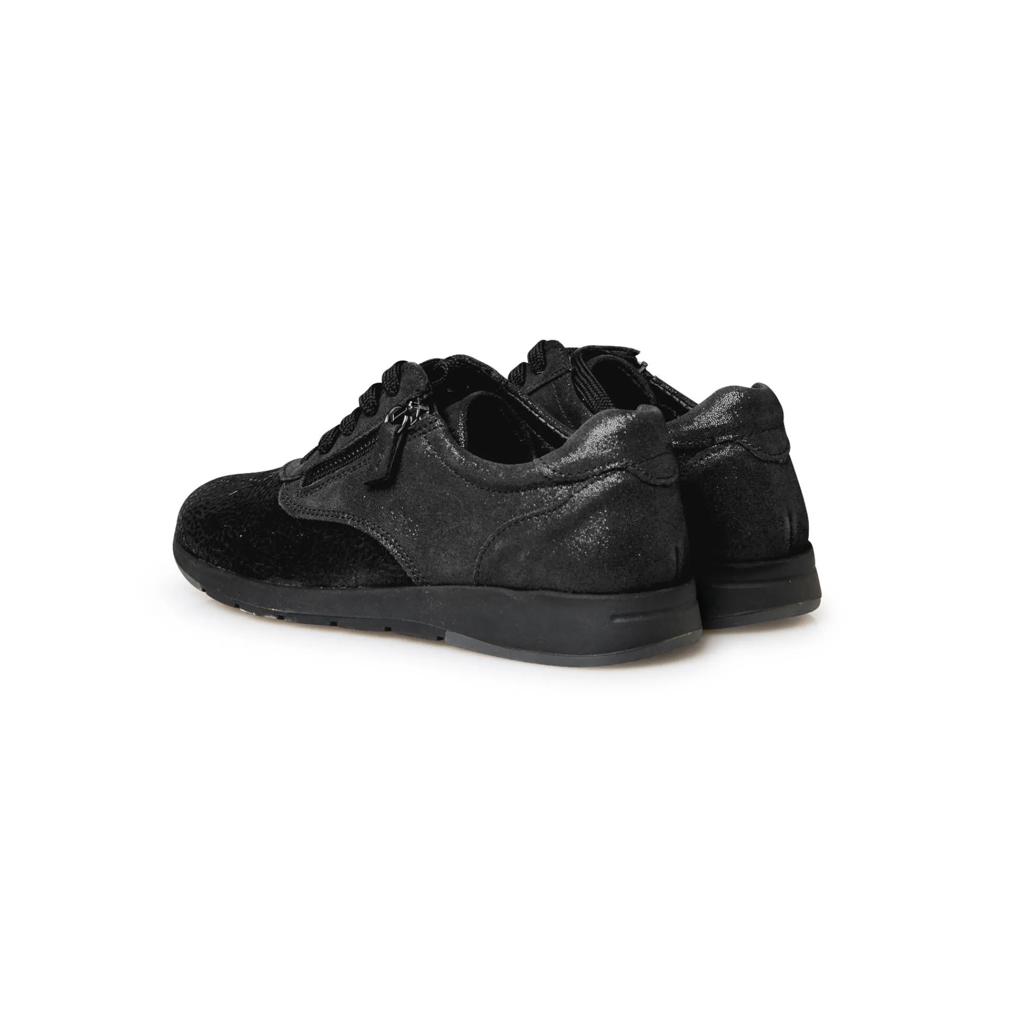 Baskets En Sneakers|Schoenen<PédiConfort Derby's met vetersluiting en rits in leer en stretchstof zwart