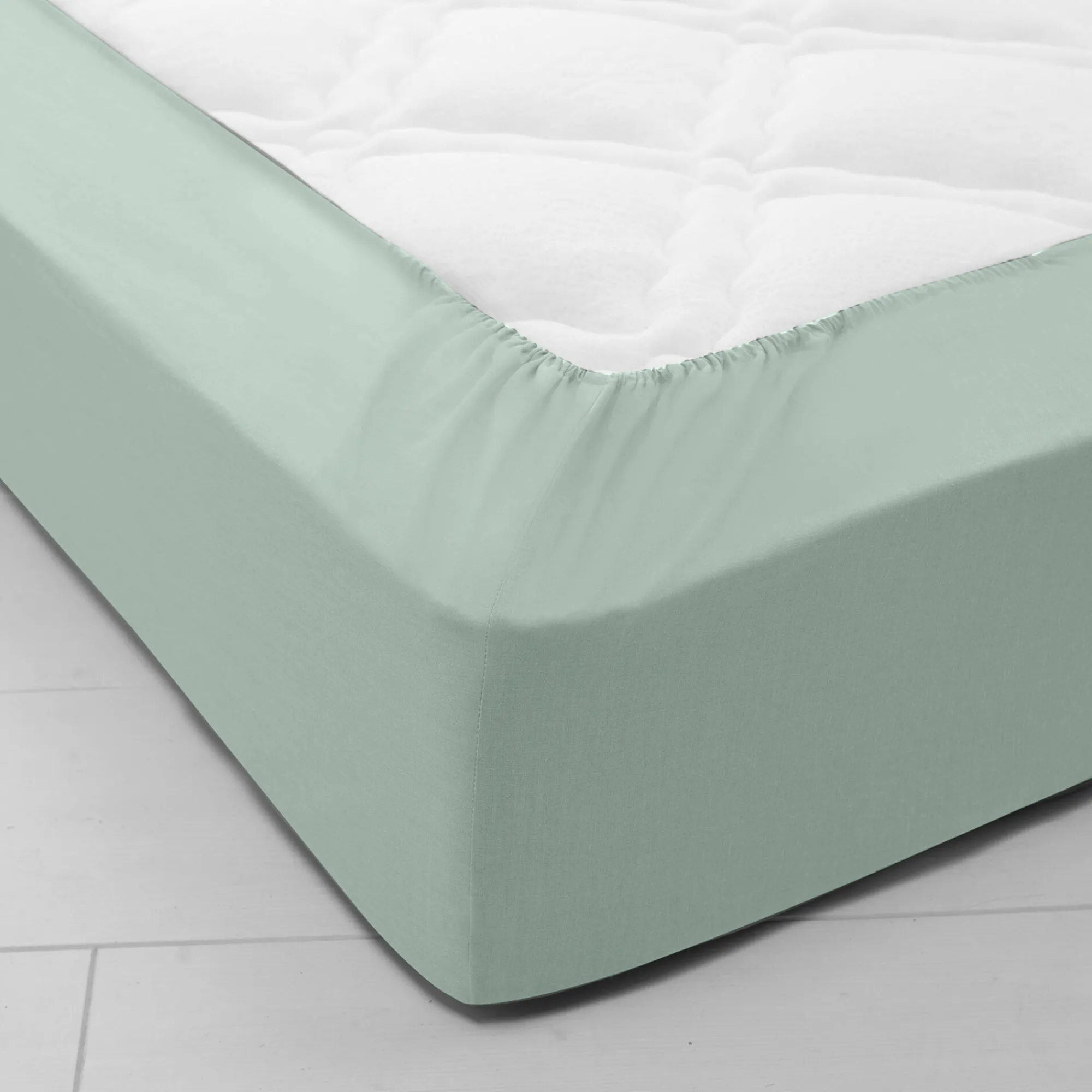 Hoeslaken<Blancheporte Drap-housse uni flanelle bonnets 32 cm amandel groen