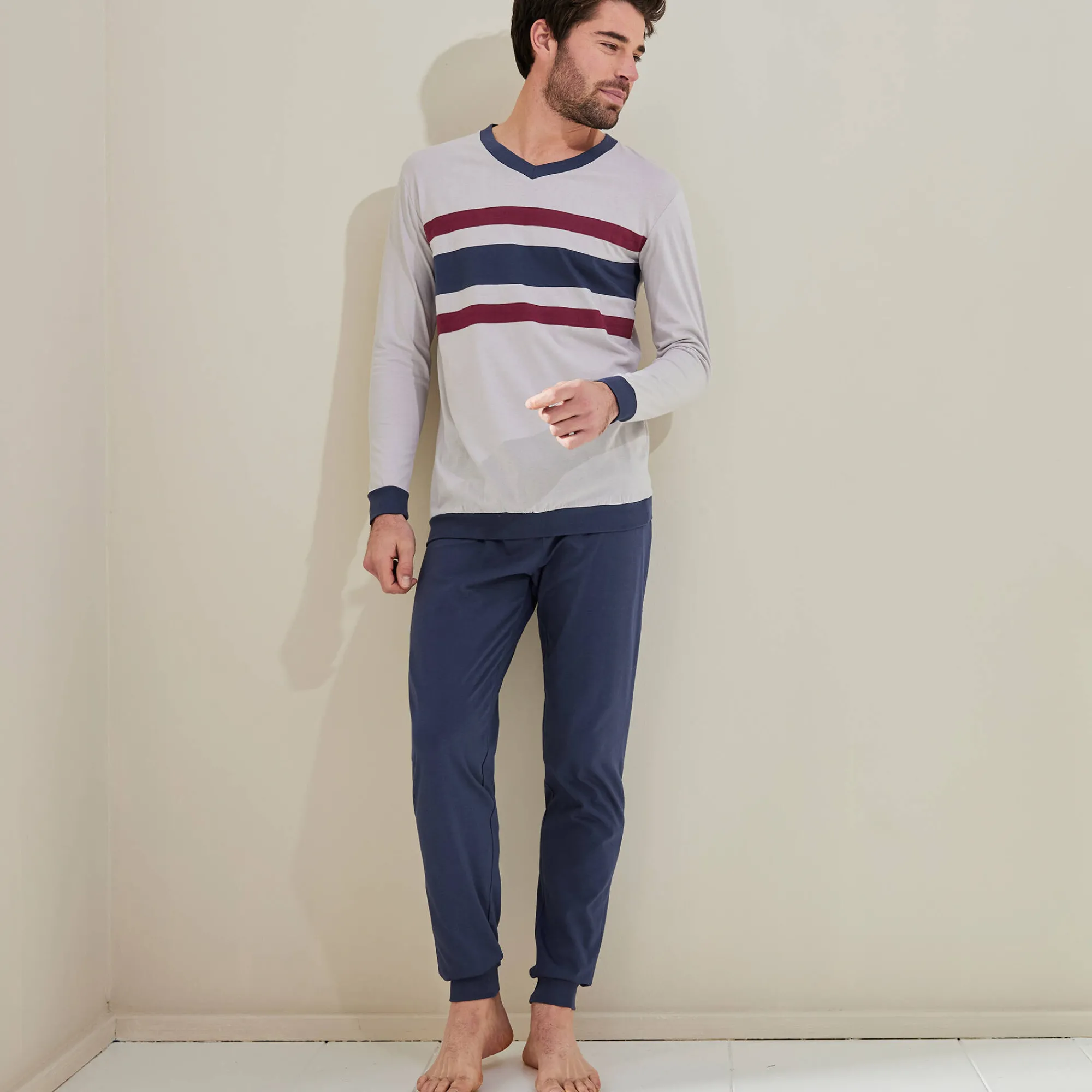 Pyjama En Kamerjas<Blancheporte Driekleurige pyjama - set van 2 marine / bordeaux