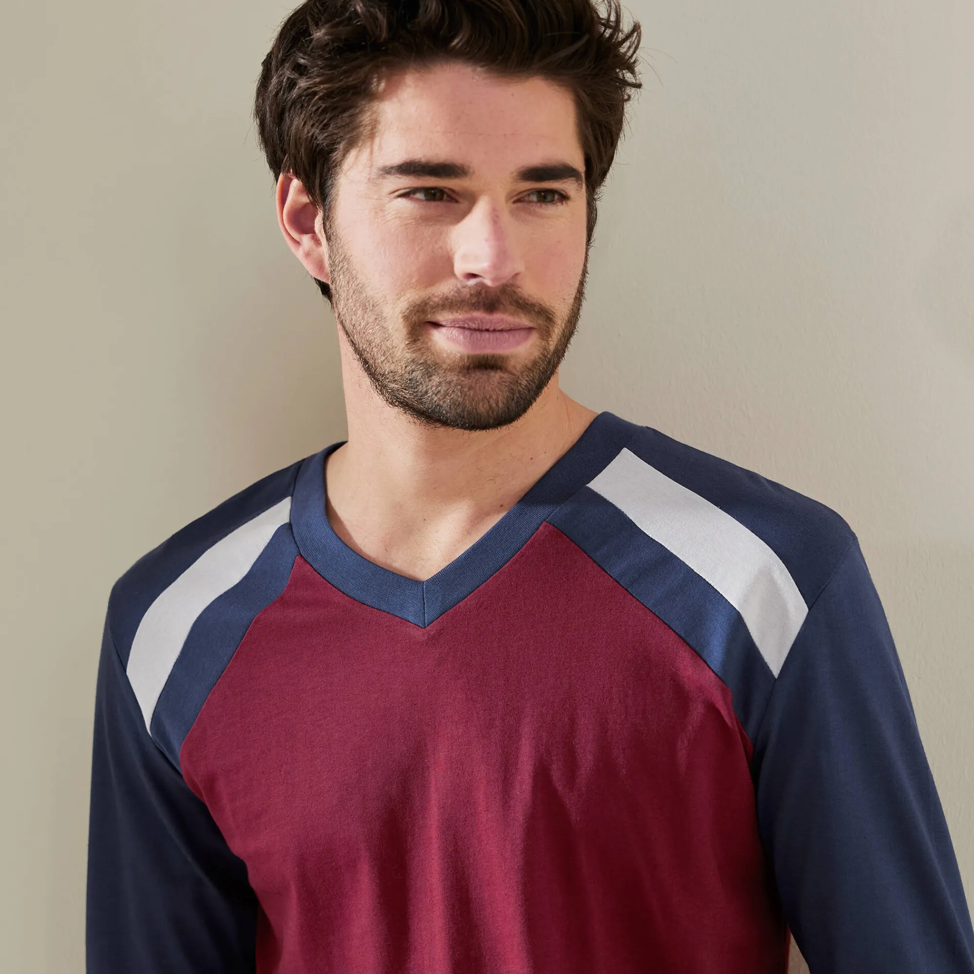 Pyjama En Kamerjas<Blancheporte Driekleurige pyjama - set van 2 marine / bordeaux