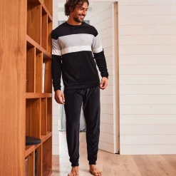 Pyjama En Kamerjas<Blancheporte Driekleurige pyjama in velours, lange mouwen grijs