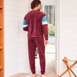 Pyjama En Kamerjas<Blancheporte Driekleurige pyjama in velours, lange mouwen bordeaux