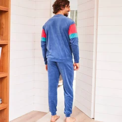 Pyjama En Kamerjas<Blancheporte Driekleurige pyjama in velours, lange mouwen marine