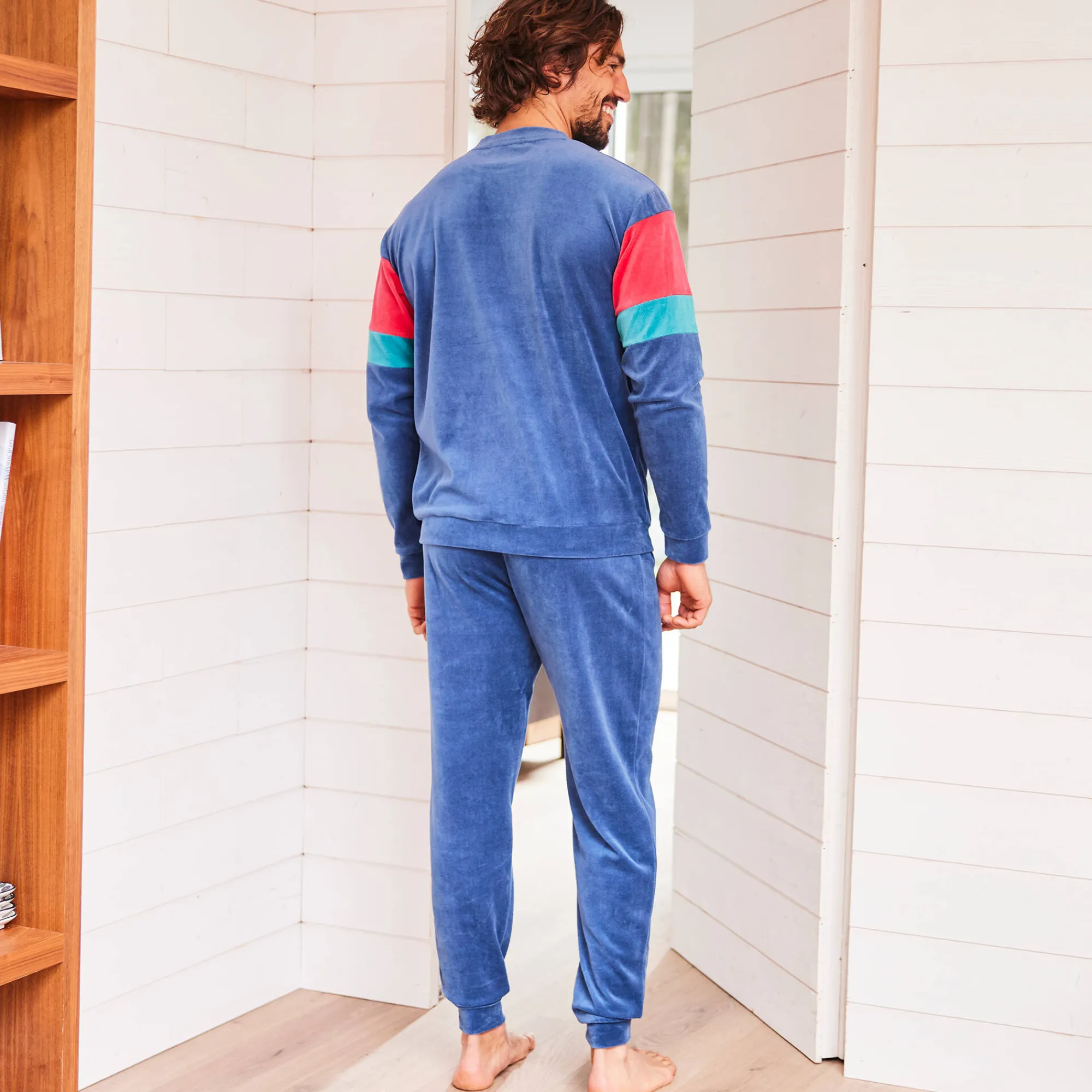 Pyjama En Kamerjas<Blancheporte Driekleurige pyjama in velours, lange mouwen marine