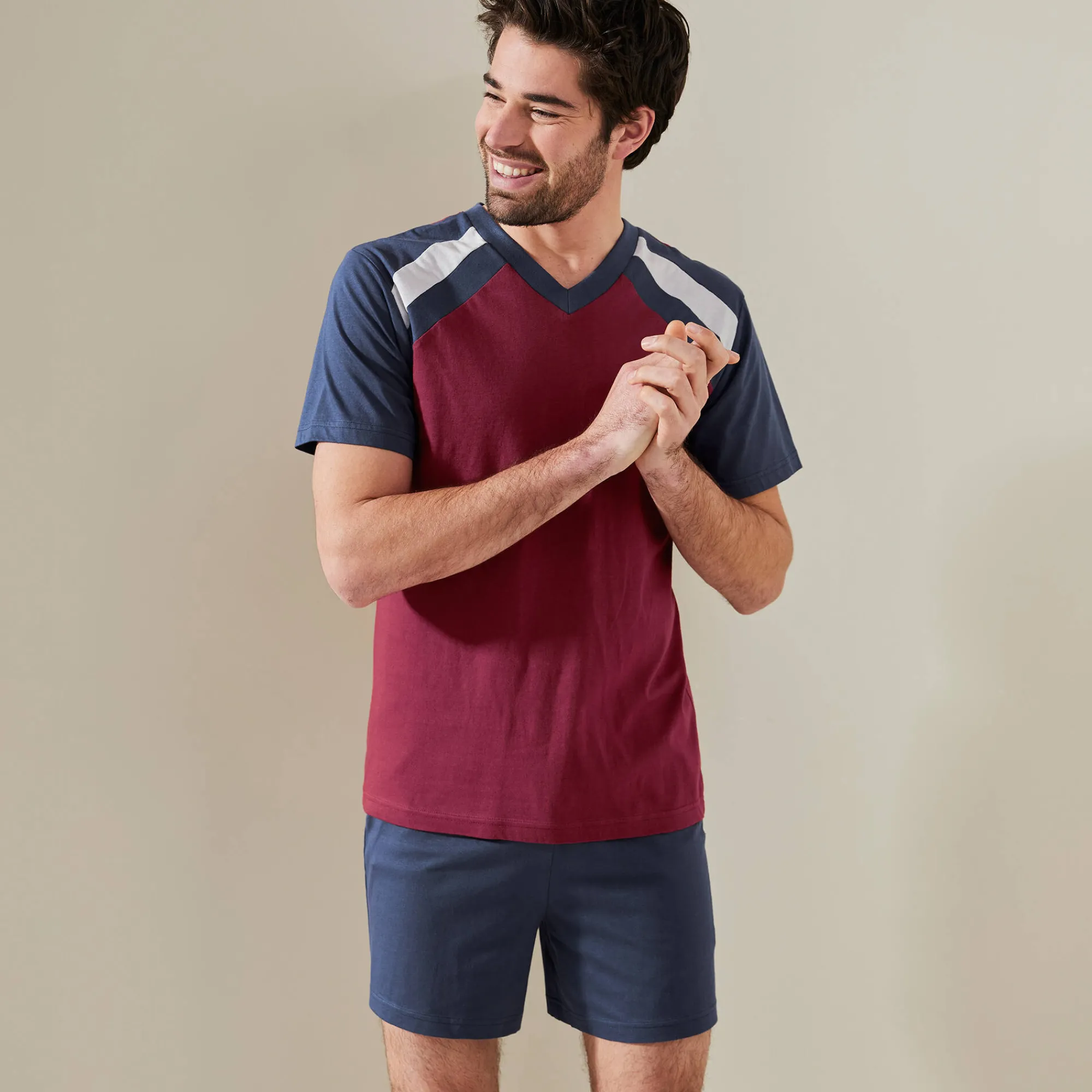 Pyjama En Kamerjas<Blancheporte Driekleurige shortama - set van 2 marine / bordeaux