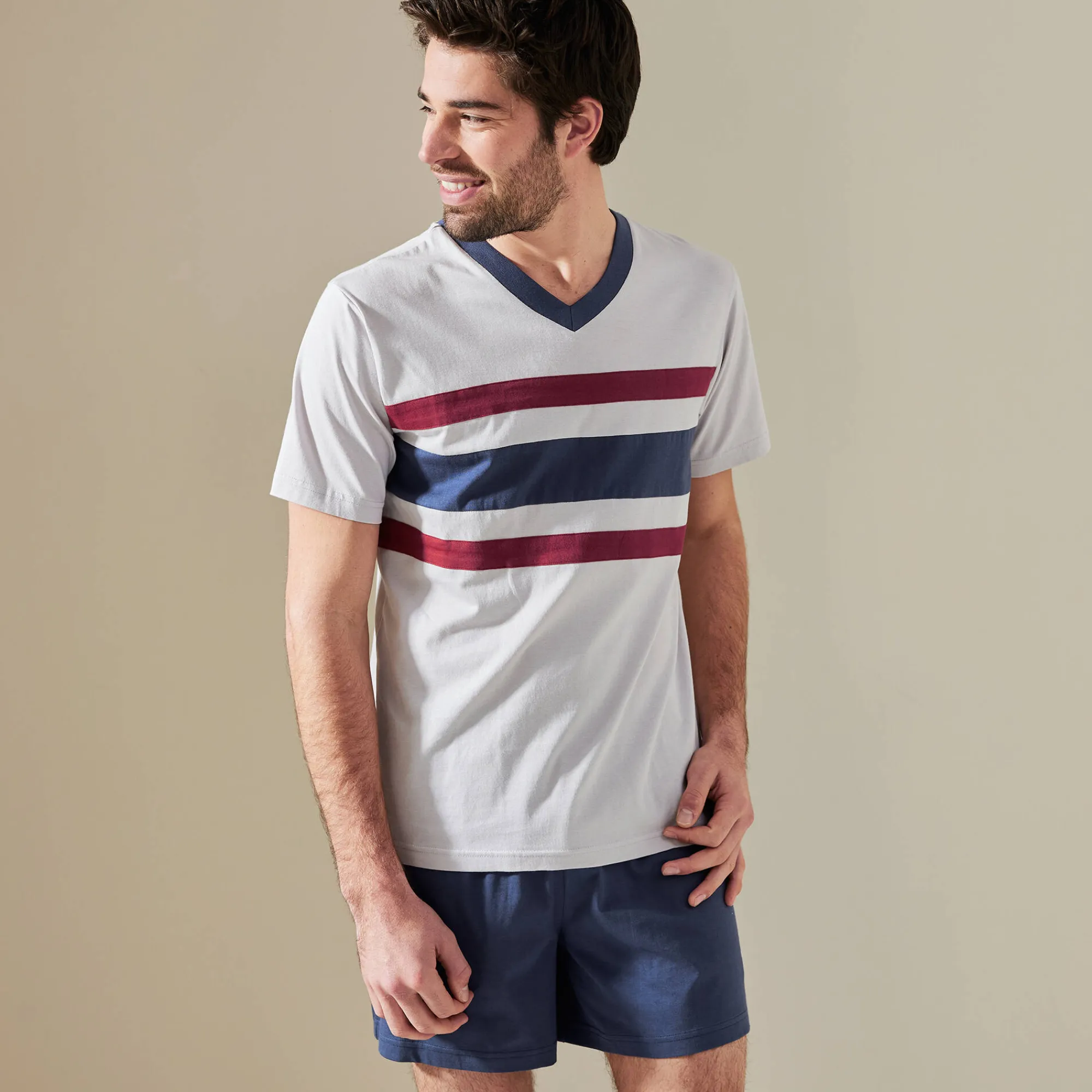 Pyjama En Kamerjas<Blancheporte Driekleurige shortama - set van 2 marine / bordeaux