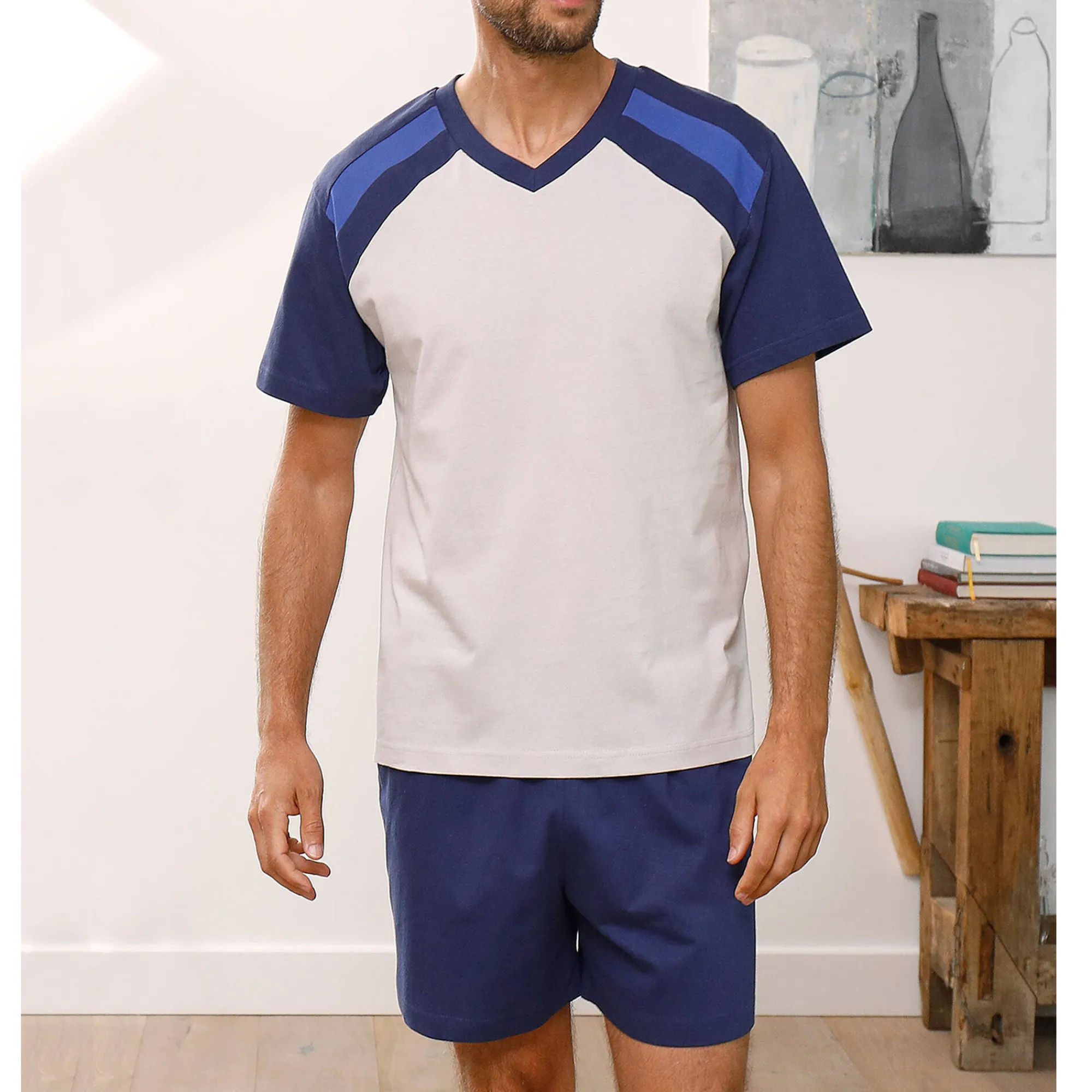 Pyjama En Kamerjas<Blancheporte Driekleurige shortama - set van 2 blauw + grijs