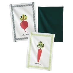 Droogdoek En Handdoek<Blancheporte Droogdoeken met groentenmotief + effen in katoen - set van 3 groen / oranje