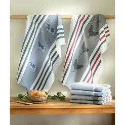 Droogdoek En Handdoek<Blancheporte Droogdoeken met kip- en koemotief - set van 4 blauw + grijs