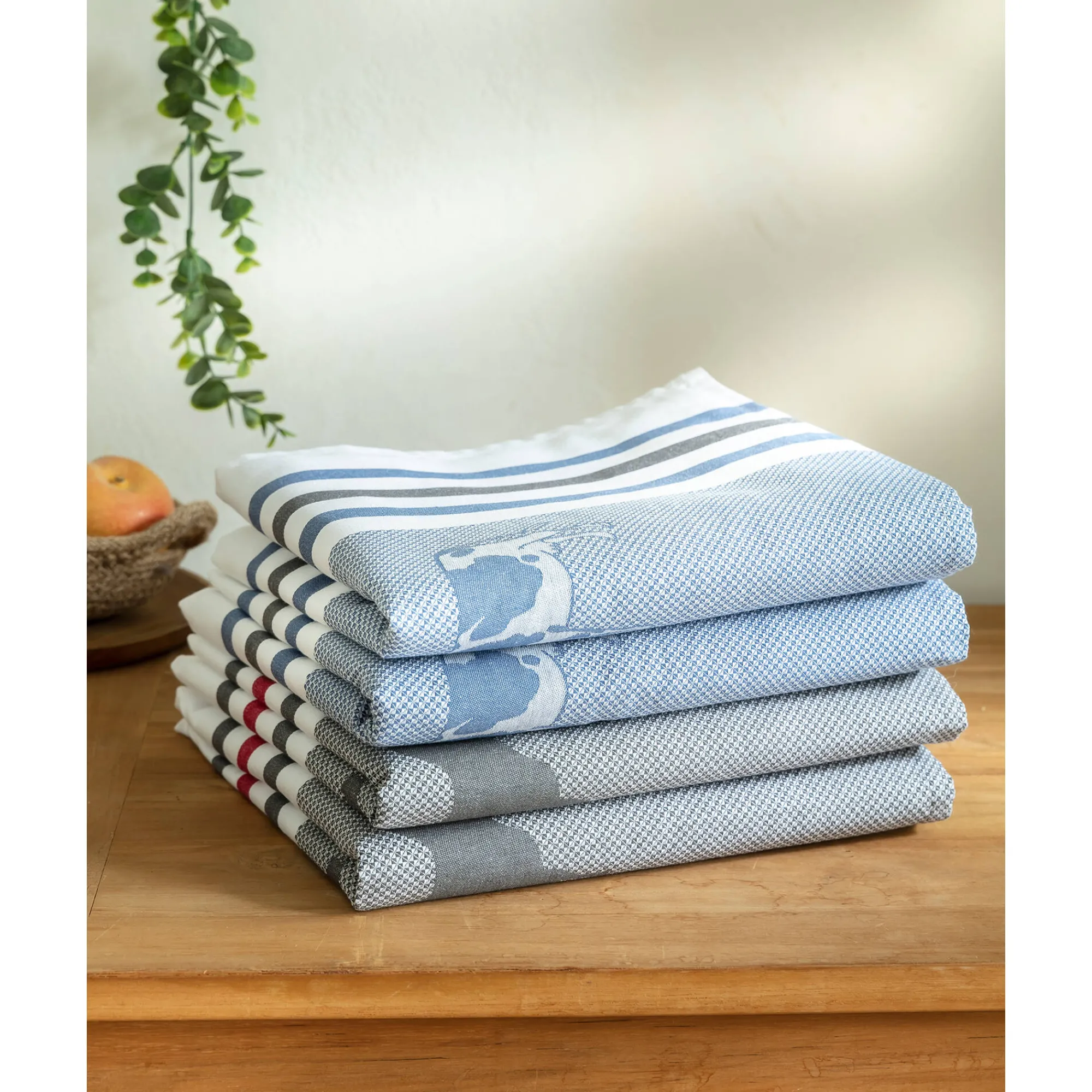 Droogdoek En Handdoek<Blancheporte Droogdoeken met kip- en koemotief - set van 4 blauw + grijs