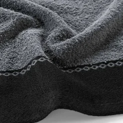 Badhanddoek<Blancheporte Effen badlinnen 450 g/m² met jacquard sierrand, zacht comfort antraciet