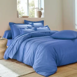 Effen Bedlinnen|Vlak Laken<Colombine Effen bedlinnen - polyester/katoen, oceaanblauw