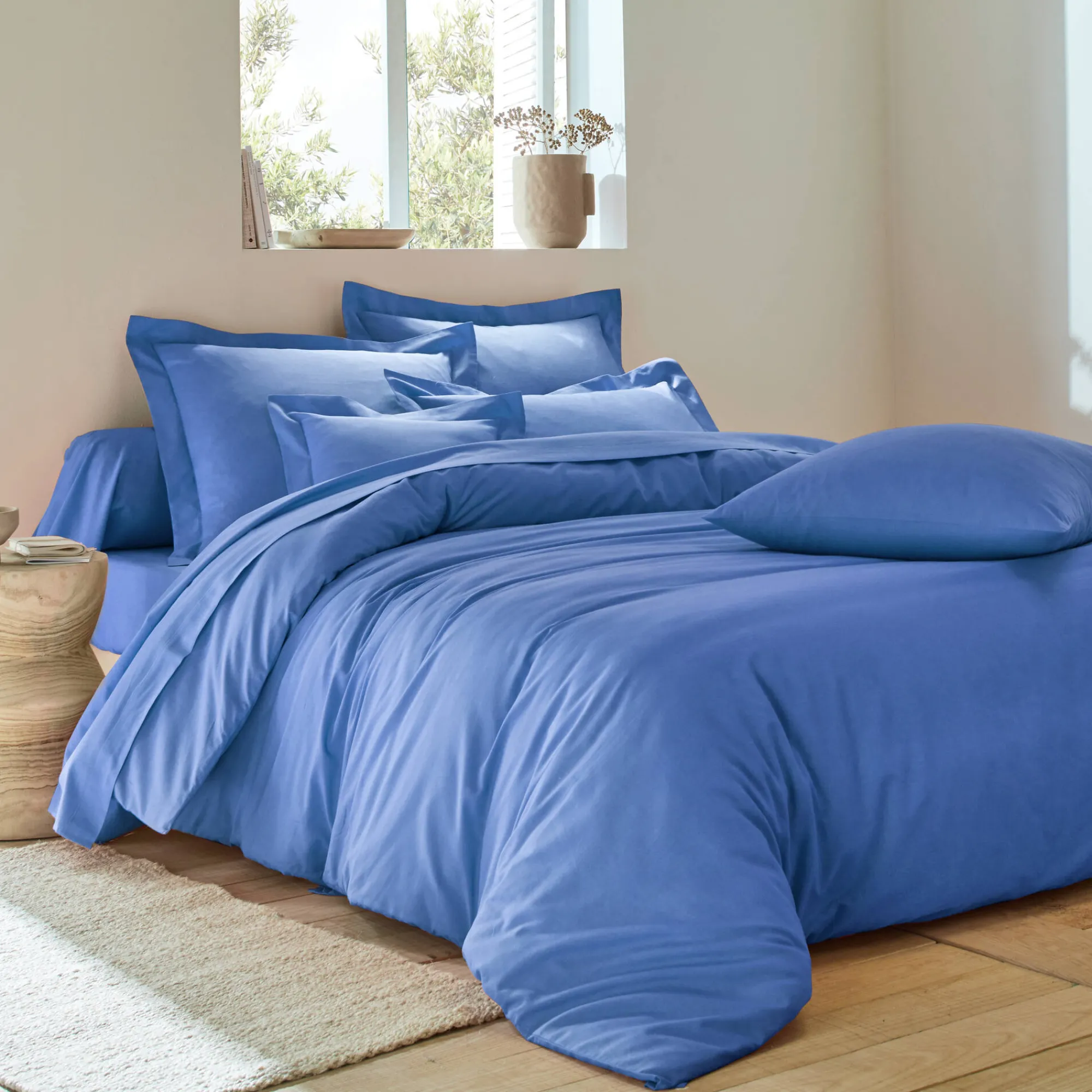 Effen Bedlinnen|Vlak Laken<Colombine Effen bedlinnen - polyester/katoen, oceaanblauw