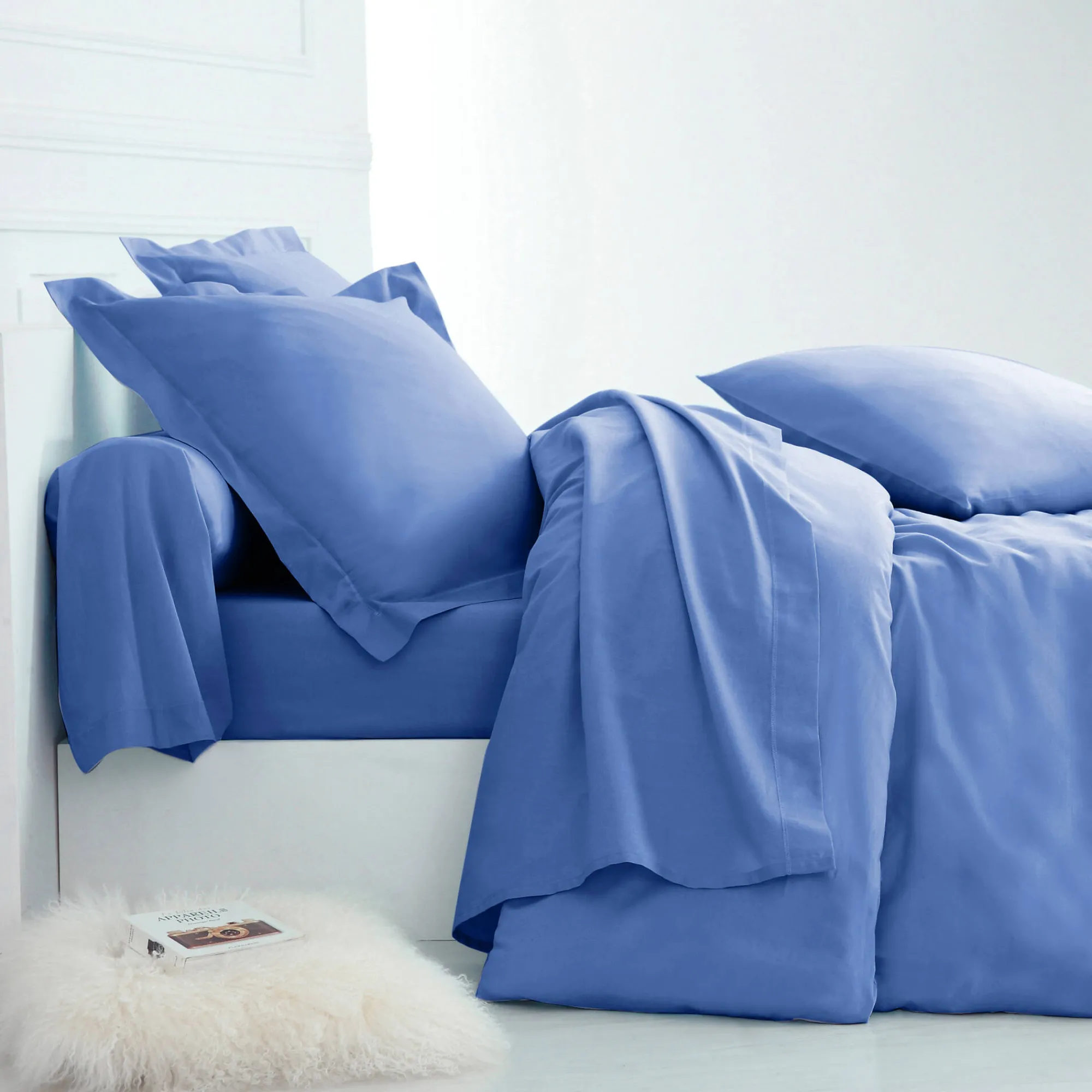 Effen Bedlinnen|Vlak Laken<Colombine Effen bedlinnen - polyester/katoen, oceaanblauw