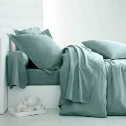 Effen Bedlinnen|Vlak Laken<Colombine Effen bedlinnen - polyester/katoen, celadon