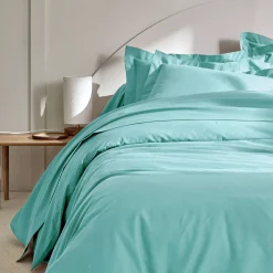 Effen Bedlinnen|Vlak Laken<Colombine Effen bedlinnen - polyester/katoen, laguneblauw
