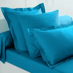Effen Bedlinnen|Vlak Laken<Colombine Effen bedlinnen in katoen Pruisisch blauw