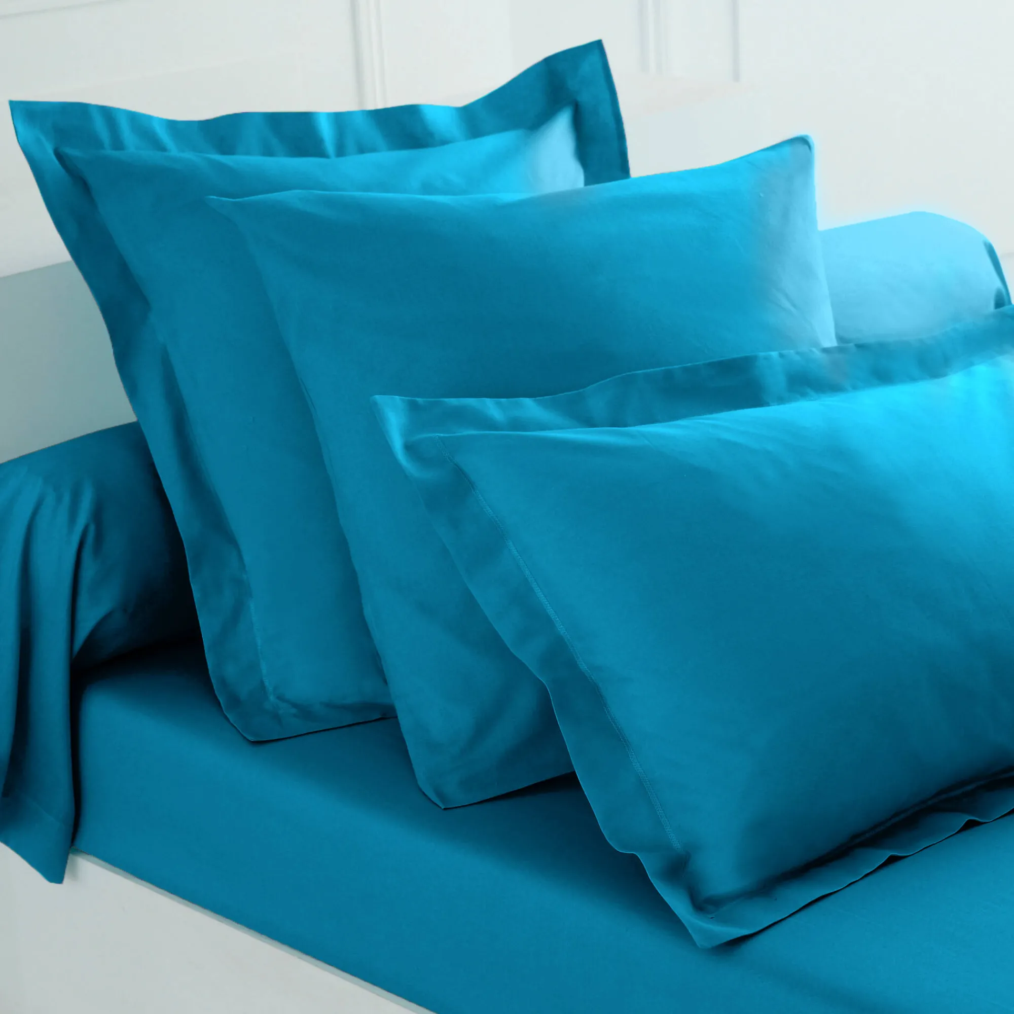 Effen Bedlinnen|Vlak Laken<Colombine Effen bedlinnen in katoen Pruisisch blauw