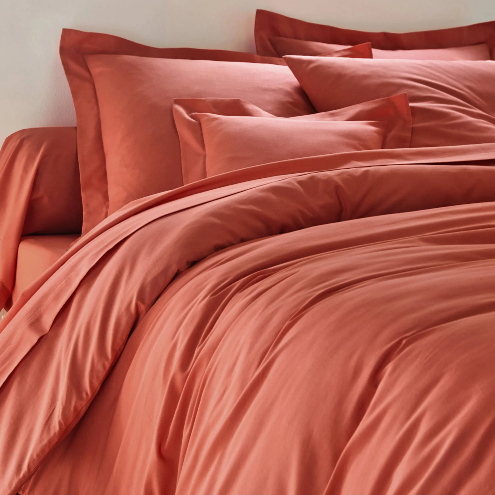 Effen Bedlinnen|Kussensloop<Colombine Effen bedlinnen in katoen terracotta