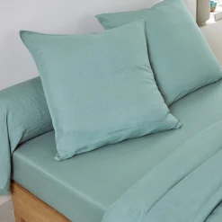 Effen Bedlinnen|Vlak Laken<Colombine Effen bedlinnen, 2-zijdig in gewassen linnen/gewassen katoen celadon
