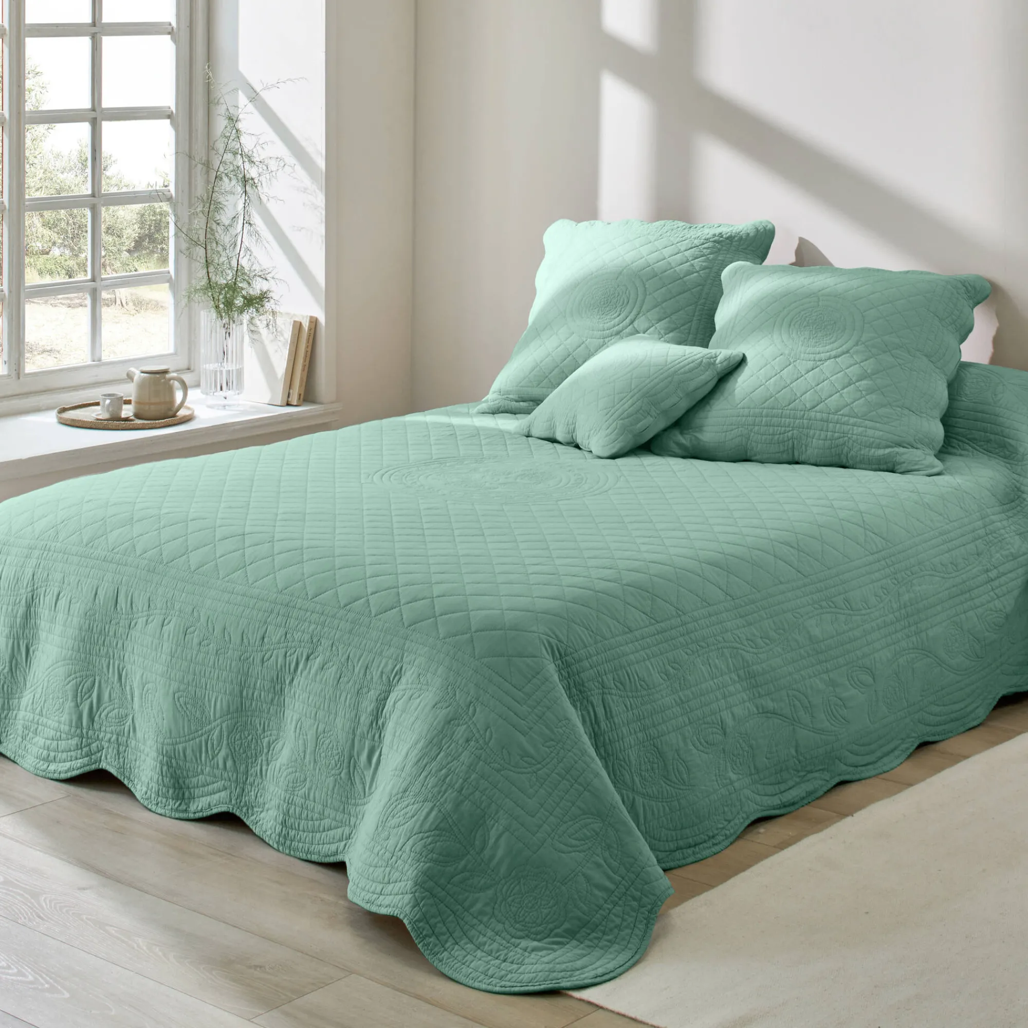 Deken En Bedsprei|Deken, Boutis En Bedsprei<Colombine Effen bedsprei in boutisstijl Cassandre groen