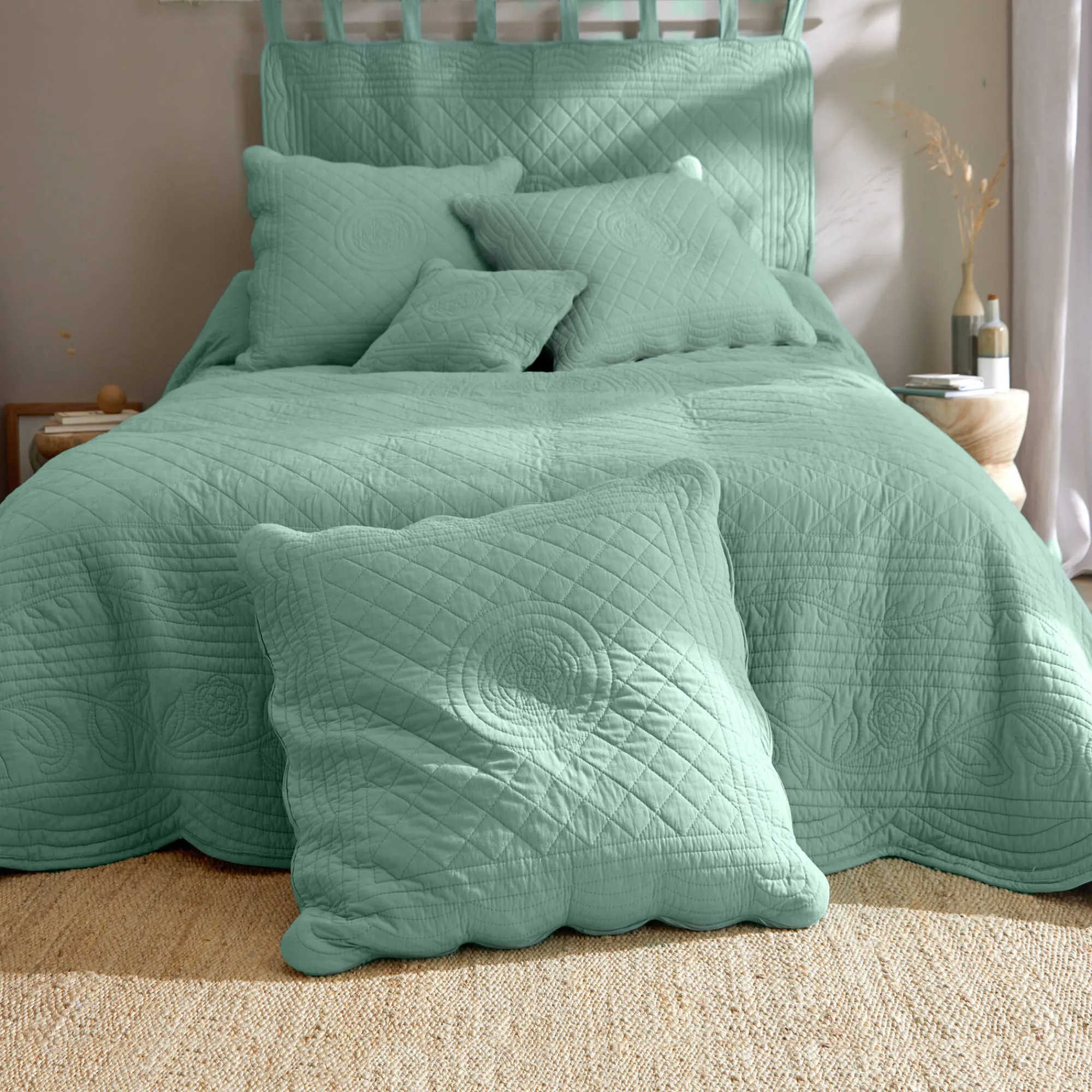 Deken En Bedsprei|Deken, Boutis En Bedsprei<Colombine Effen bedsprei in boutisstijl Cassandre groen