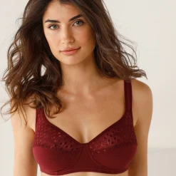 Beha<Confidence Lingerie Effen beha in katoen en kant Coria - zonder beugels bordeaux
