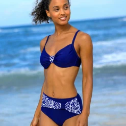 Badmode|Badmode<Blancheporte Effen bikinislip met hoge taille - gedrapeerd effect marine