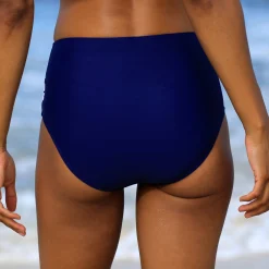Badmode|Badmode<Blancheporte Effen bikinislip met hoge taille - gedrapeerd effect marine