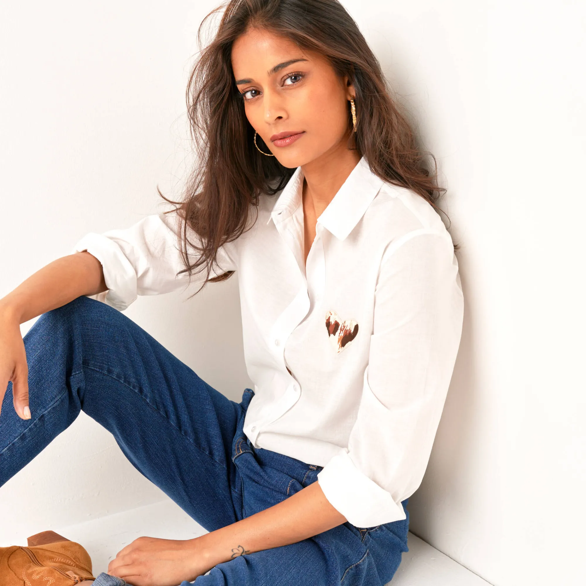 Bloes En Tuniek<Blancheporte Effen bloes, geborduurd hartje gebroken wit