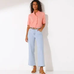 Bloes En Tuniek<Blancheporte Effen bloes met knoopsluiting en geborduurde details, in katoengaas koraal