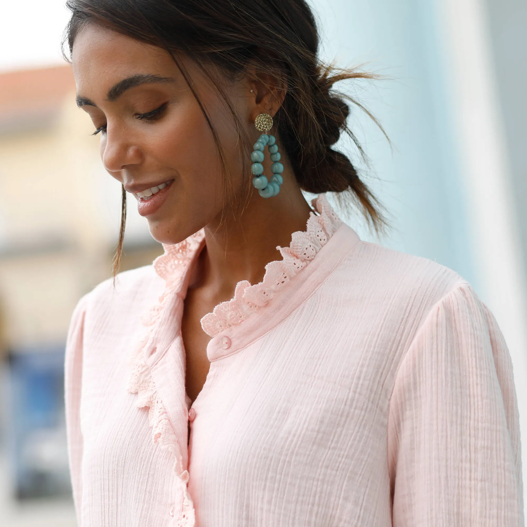 Bloes En Tuniek<Blancheporte Effen bloes met knoopsluiting en geborduurde details, in katoengaas grijsroze