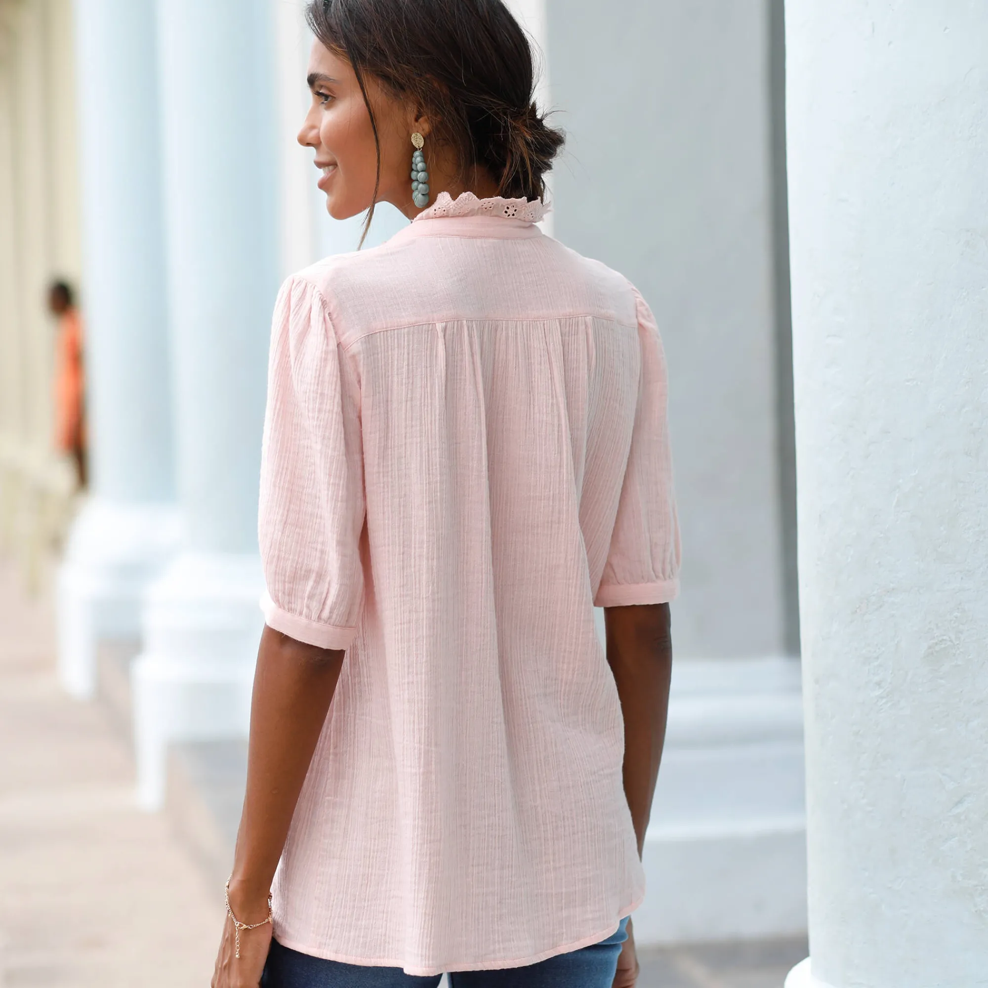 Bloes En Tuniek<Blancheporte Effen bloes met knoopsluiting en geborduurde details, in katoengaas grijsroze